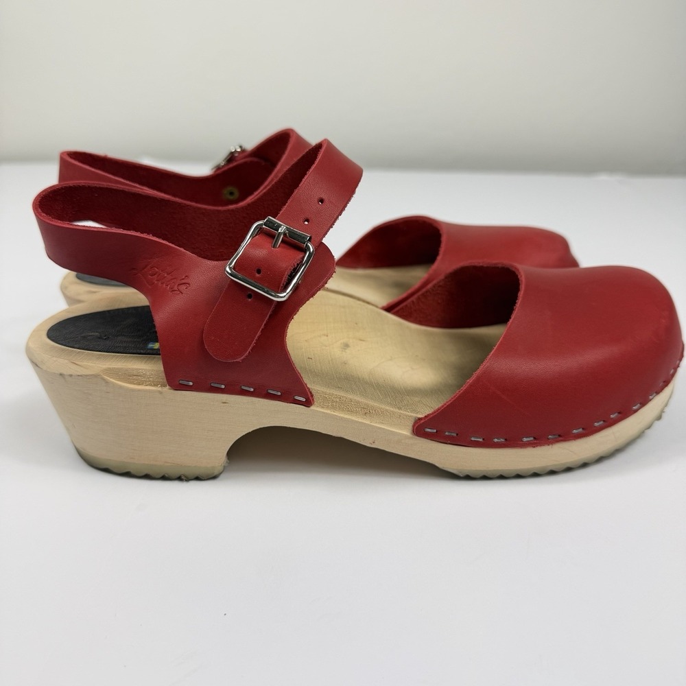 Lotta From Stockholm Red Leather Swedish Clogs Sandals Women's Size 42 - Picture 5 of 10